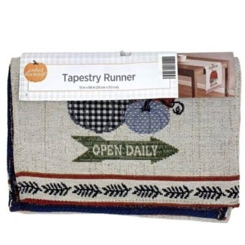 Pumpkin Fall Harvest Tapestry Table Runner New